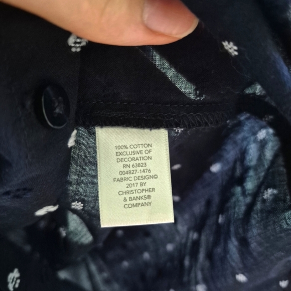 🍁Christopher & Banks Navy Pokadot Blouse With Pink Floral Embroidered - Medium - Picture 3 of 4